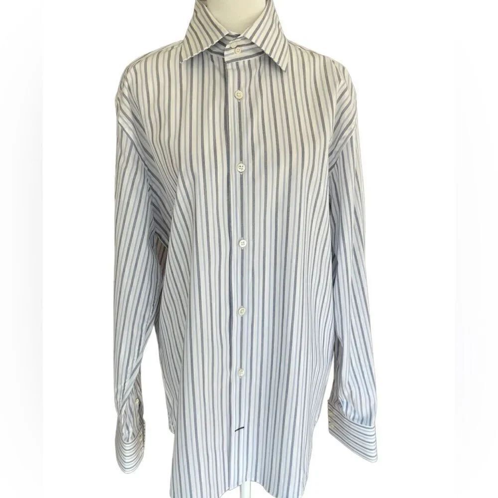 Banana Republic long sleeved button down striped shirt, size M, 15-15.5”